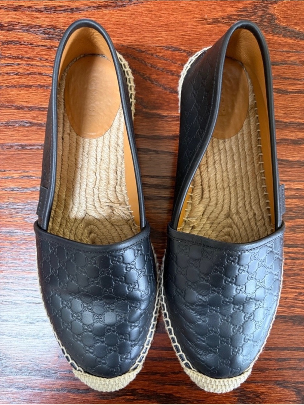 Gucci Black Monogram Leather Espadrilles - Picture 2 of 3